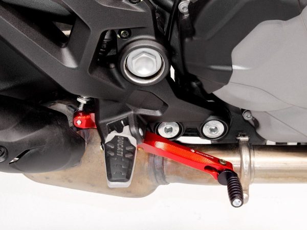 Monster 937 rear brake lever RPLF23 DBK with red anodized finish and ergonomic design.