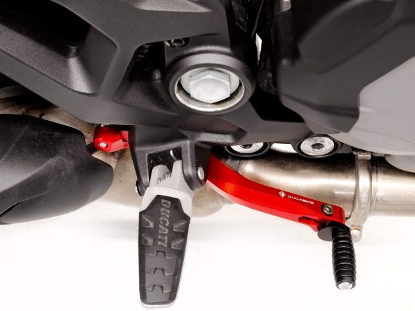 Monster 937 rear brake lever RPLF23 DBK with red anodized finish and ergonomic design.