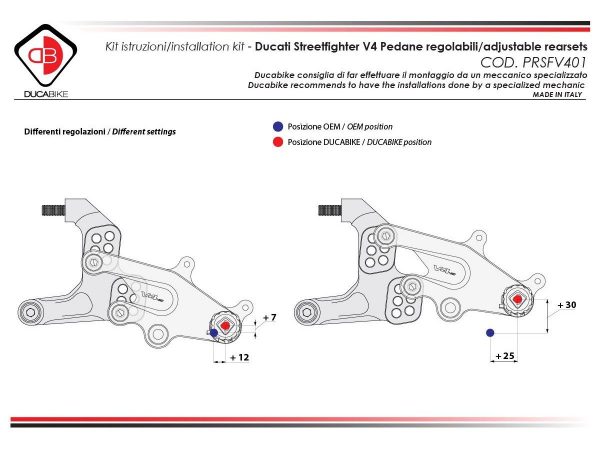 Ducati Streetfighter V4 Rearsets, Adjustable Eco – PRSFV4E01DD DBK/Ducabike