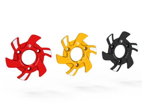 Clutch pressure plate SM07 DBK for Hypermotard 698, black or red or gold anodized with precision-machined design.